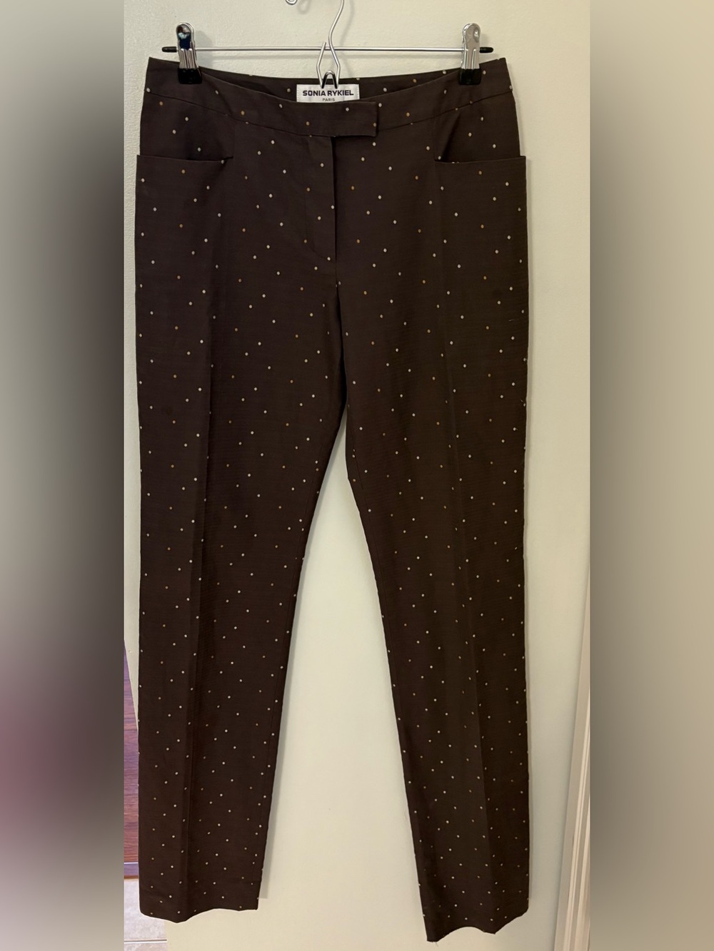 Sonia Rykiel Made in France Cotton Blend Brown Polka Dot Dress Pants Sz:38 VTG